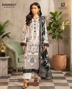 Mausummery Jet Black & Off-White 3-Piece Unstitched Lawn Digital Suit – Elegant Summer Collection