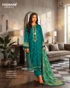 Mausummery Dark Cyan 3-Piece Unstitched Lawn Digital Suit – Elegant Summer Collection