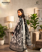 Mausummery Jet Black & Off-White 3-Piece Unstitched Lawn Digital Suit – Elegant Summer Collection