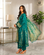 Mausummery Dark Cyan 3-Piece Unstitched Lawn Digital Suit – Elegant Summer Collection