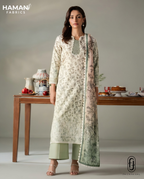 Faiza Faisal Elegant Floral 3-Piece Lawn Suit – Pistachio Green Summer Bloom