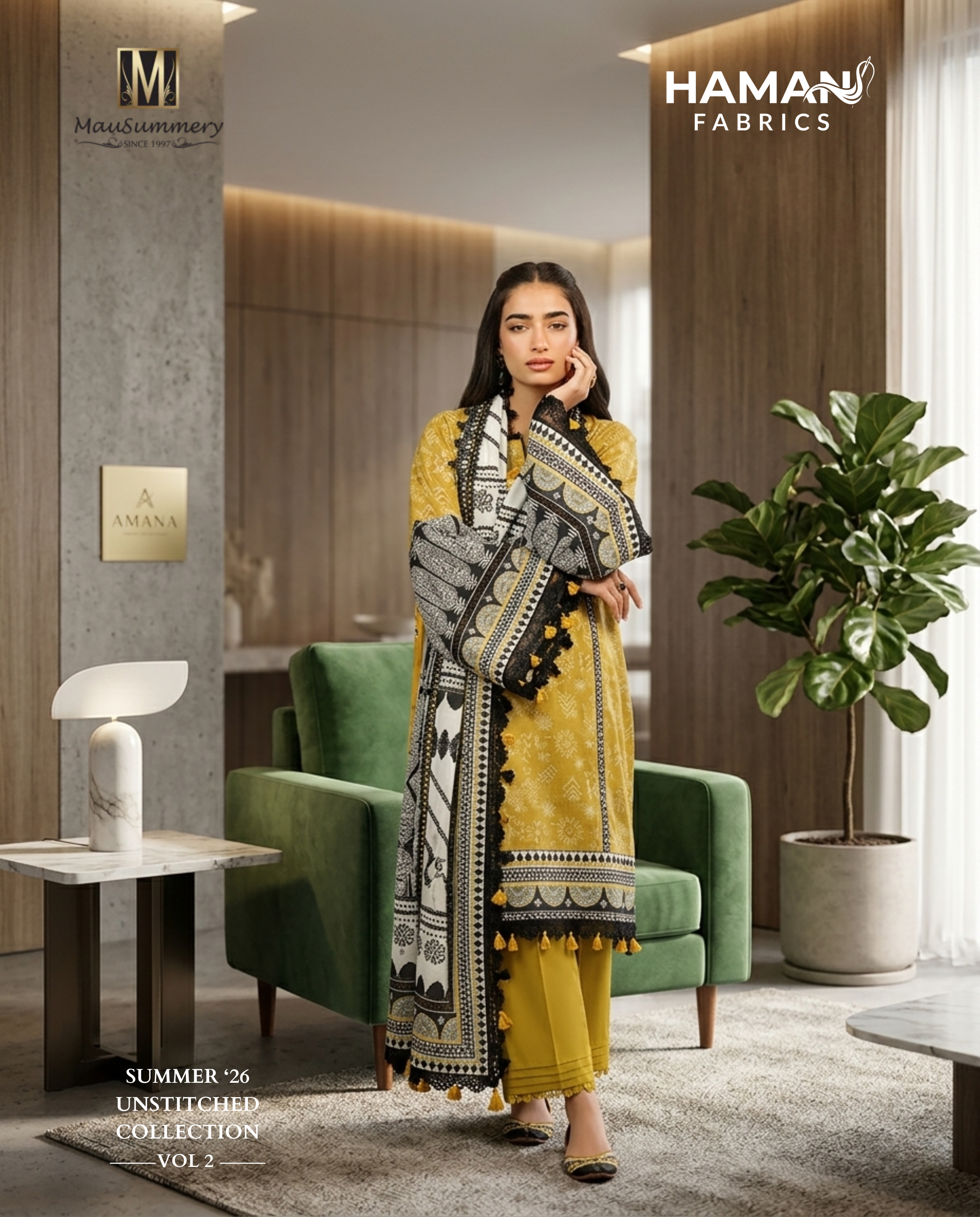 Mustard Yellow 3 Piece Unstitched Lawn Digital Suit