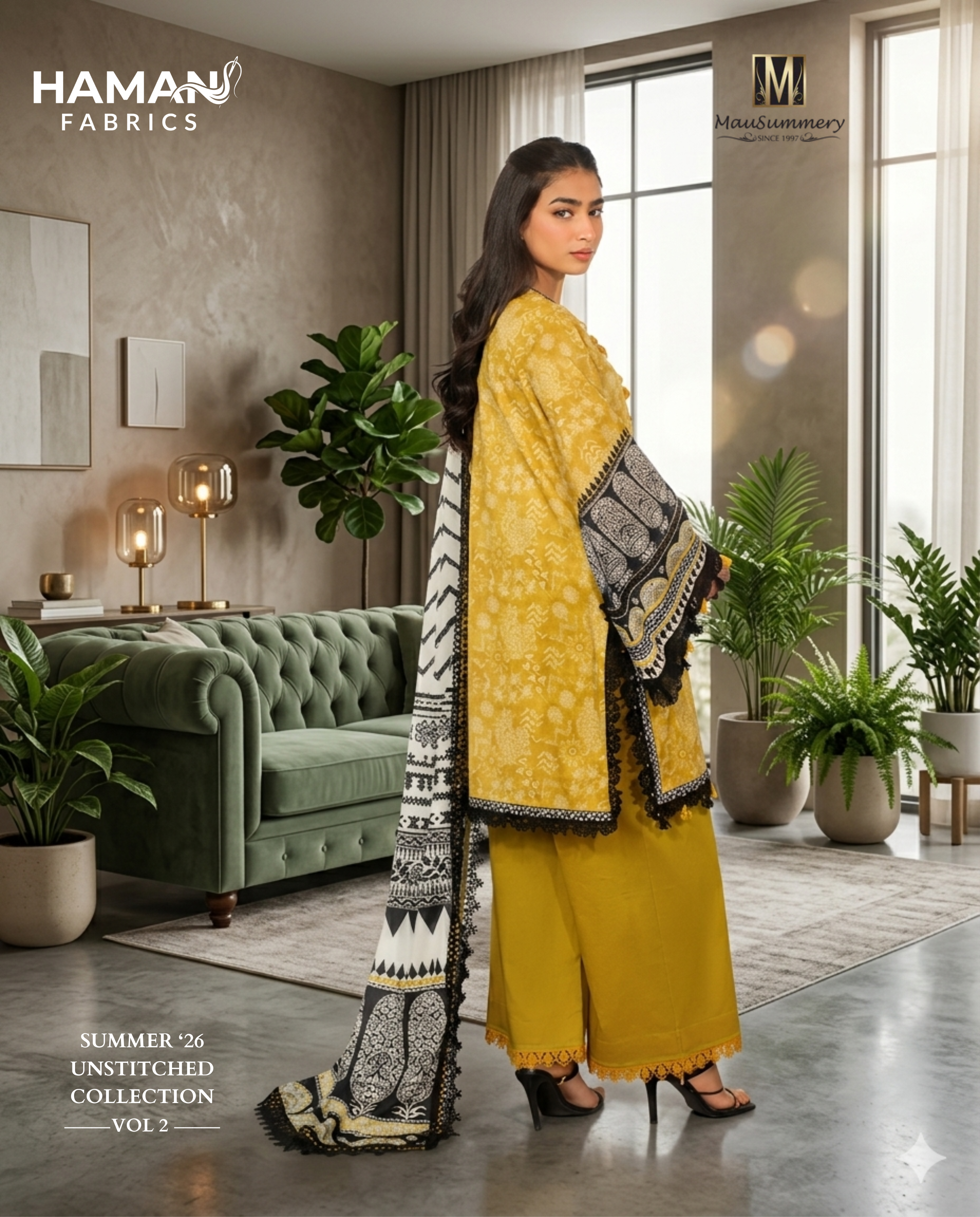 Mustard Yellow 3 Piece Unstitched Lawn Digital Suit