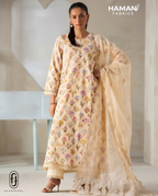 Faiza Faisal Elegant Floral 3-Piece Lawn Suit – Buttercream Summer Glow