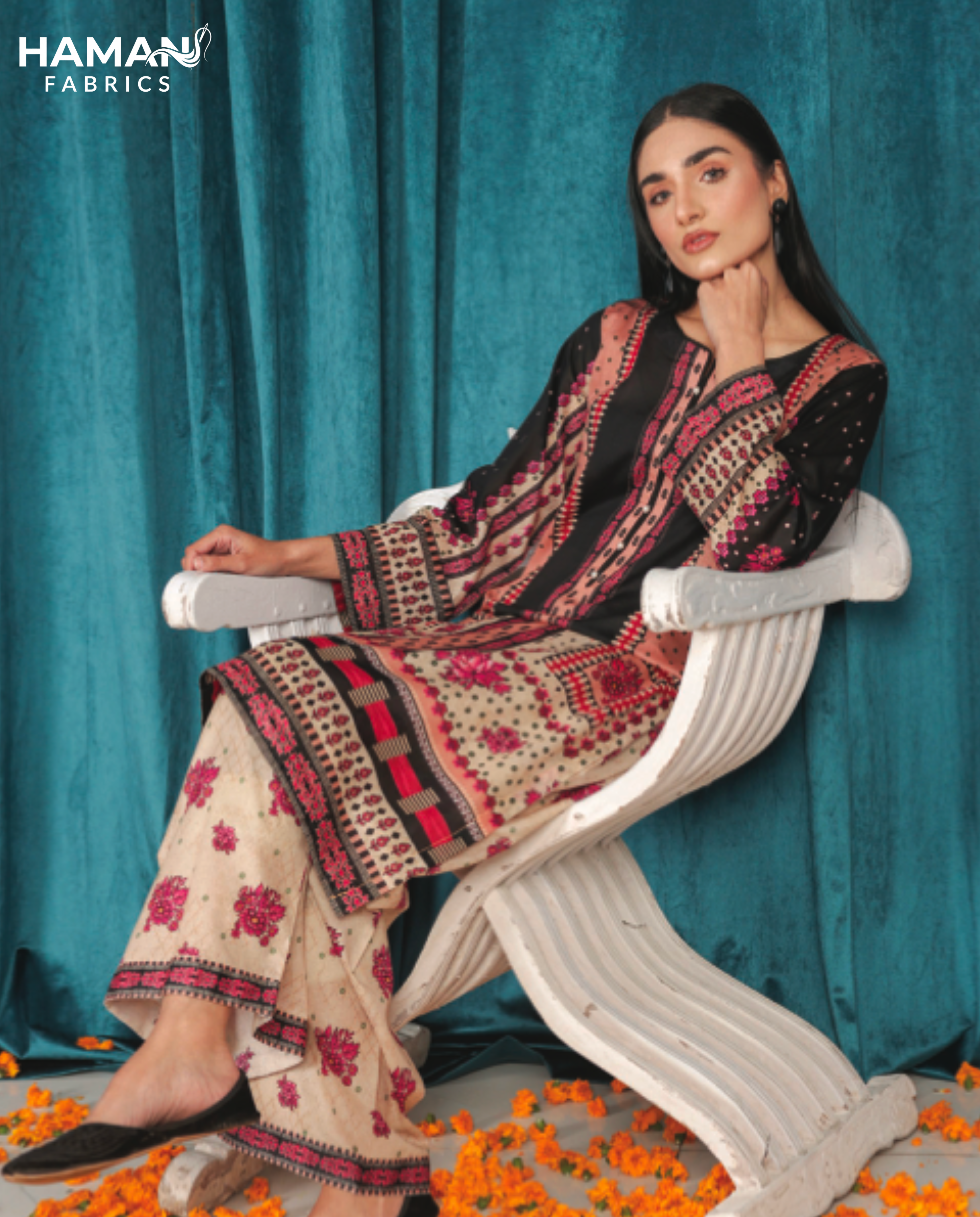 Ebony Black 2 Piece Premium Lawn Suit – Classic Bold Summer Elegance