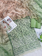 Faiza Faisal Elegant Floral 3-Piece Lawn Suit – Pistachio Green Summer Bloom